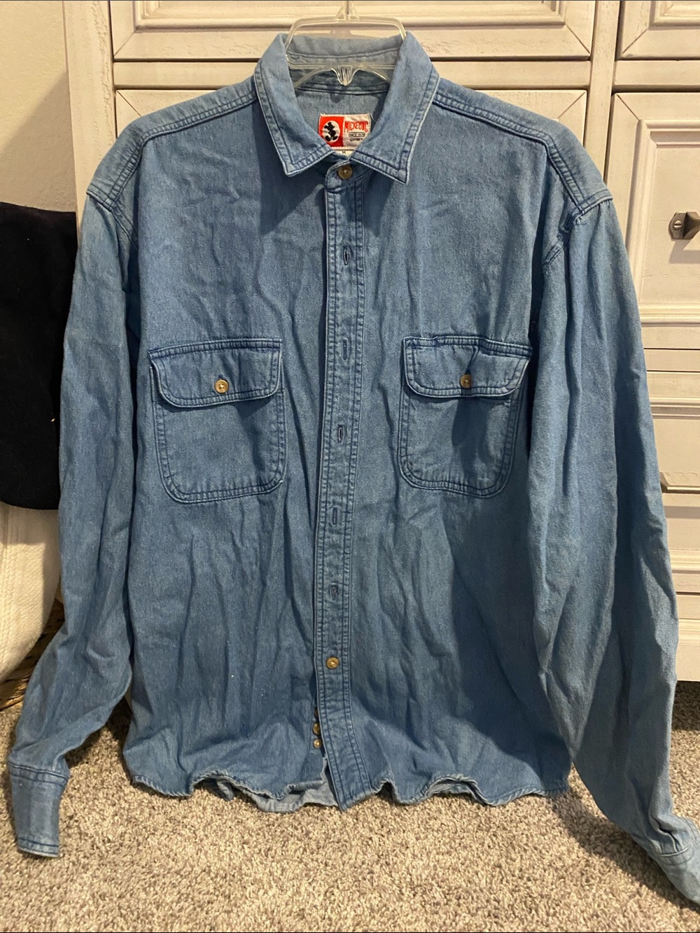 Vintage Disney Embroidered Light Blue Denim Button-Down Shirt